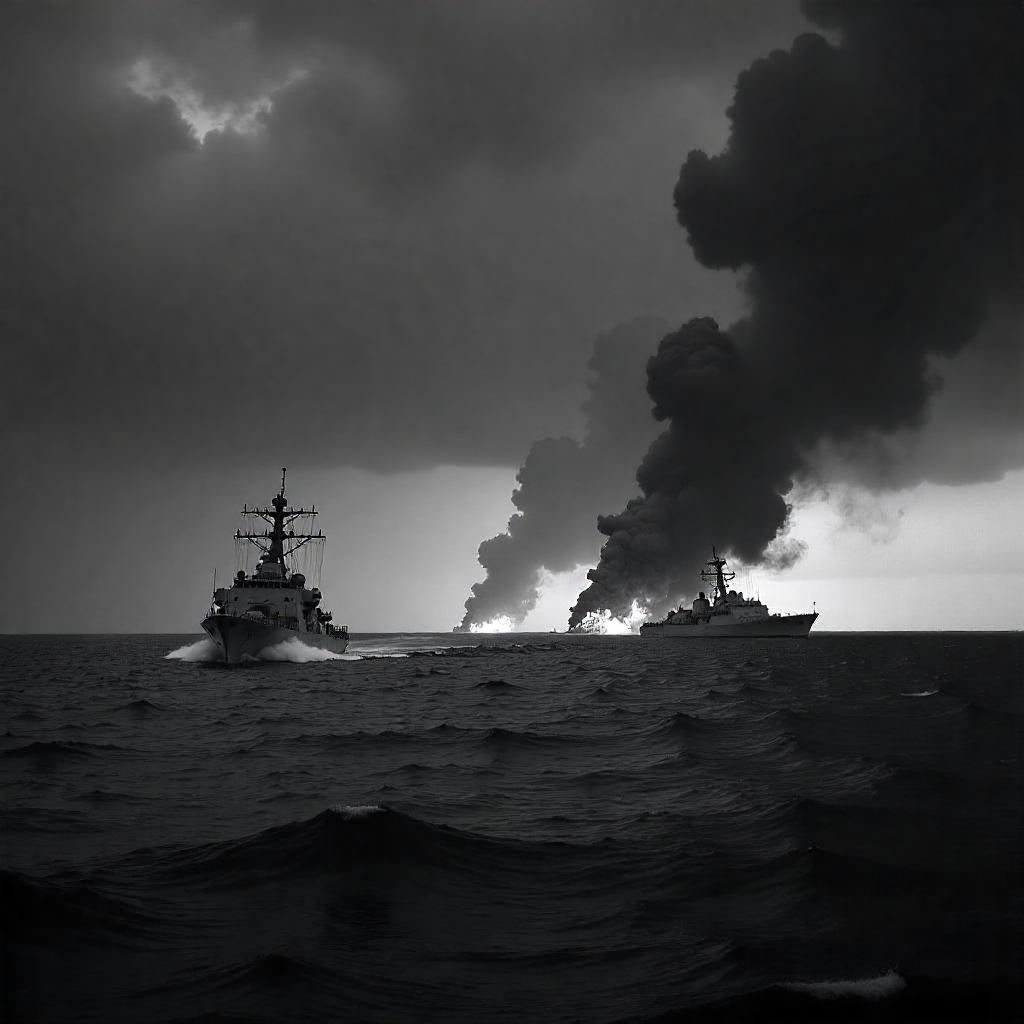 Ships Burning Image in ocean